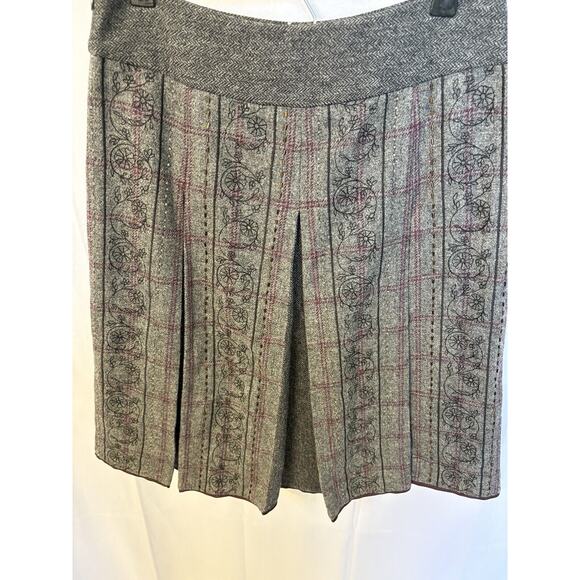 Ann Taylor Loft Wool Blend Grey‎ Pleated Beaded Embroidered Midi Skirt Size 4 - Picture 8 of 13